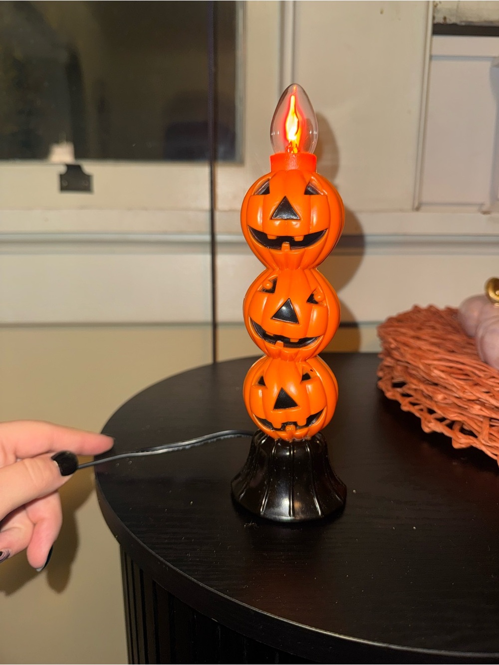 Orange Triple Jack-o'-Lantern Electric Table Lamp - Halloween Decor